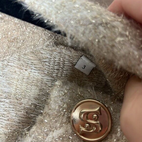 Sandro Maria Houndstooth Cardigan Gold Metallic Beige - Picture 7 of 9